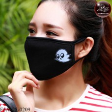  ผ้าปิดปากแฟชั่นสีดำ ปักลายผีน้อย 